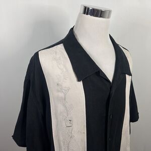 Island Passport 5XL Hawaiian Aloha Shirt Floral Drinks Embroidered Linen Blend